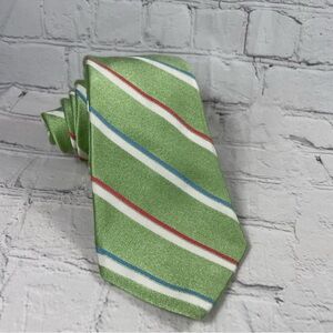 Ike Behar New York Green/White/Blue/Red Striped Silk Tie Made in USA